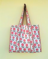 Sac fourre-tout d'été en coton fait main, imprimé Jaipur Block Print Art, matelassé, à bandoulière, avec fermeture éclair, grande taille pour le voyage