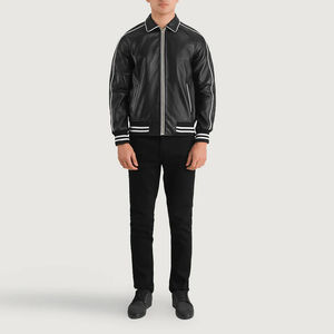 Veste universitaire en cuir noir de haute qualité pour hommes et femmes |   Blouson bomber en cuir véritable de qualité supérieure, streetwear, vêtements d'hiver - Product Image 6