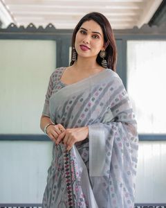 ผ้าซิ่นอินเดียลายพิมพ์ดิจิทัลสวยงาม ผ้าลินินผสมฝ้าย แต่งลายเงินแบบพิเศษ ดีไซน์หรูหรา สำหรับงานแต่งงานและโอกาสพิเศษสำหรับผู้หญิง - Product Image 1