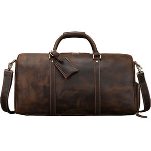 Genuine <b>Leather</b> <b>Duffle</b> <b>Bag</b> Zipper Closure Soft Handle Adjustable Strap Unisex Casual Fashion Durable Solid Color Travel 30-40L - Product Image 4