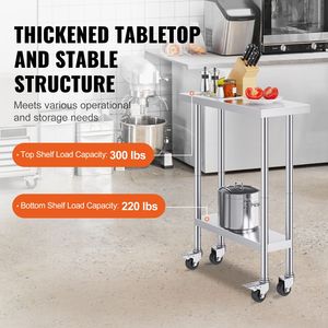 Tavolo da Lavoro in Acciaio Inox Resistente 30 X 12 X 38 Pollici con 4 Ruote e 3 Livelli di Altezza Regolabili per Preparazione Alimenti o Uso come Lavello - Product Image 3