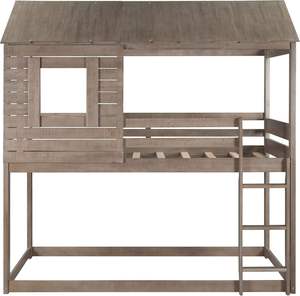 Lit superposé en bois massif gris antique, durable et écologique, design enfantin avec toit/fenêtre/barrière/échelle, aucun sommier tapissier nécessaire, salle à manger - Product Image 4