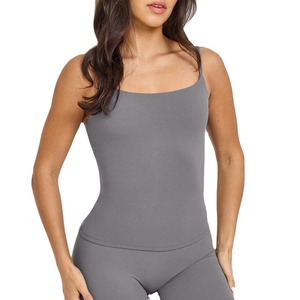 Custom Breathable Casual Gym Wear Knitted Long Women's Sleeveless Tank <b>Tops</b> Strappy <b>Vest</b> Yoga <b>Top</b> with <b>Built</b> <b>in</b> <b>Bra</b> - Product Image 1