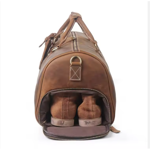 Bolsa de Viaje de Cuero Genuino a la Moda con Compartimento para Zapatos, Bolsa de Fin de Semana para Negocios de Gran Capacidad - Product Image 1