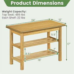 Natural Rubberwood 3-Tier <b>Shoe</b> Rack Bench 24\" Capacity Entryway <b>Storage</b> Modern Simple Design <b>Shoe</b> Shelf Organizer - Product Image 4