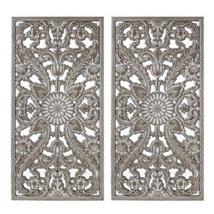 Set di 2 Pannelli Decorativi in Legno Intagliato con Motivi Botanici, Eleganti Decorazioni da Parete - Product Image 4