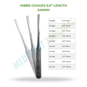 Hibbs Gouges - Instrumento de Cirugía de Columna Vertebral de 9.5 Pulgadas (240 mm) para Curetaje Óseo y Descompresión Espinal - Product Image 2