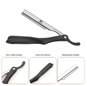 Rasoir à barbe pour homme en acier inoxydable allemand de haute qualité, design à lame traversante avec manche en bois, en vente - Product Image 4
