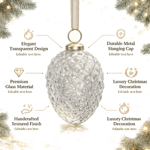 Clear Textured Glass Pinecone Hanging Ornament | Festival Decorative Holiday Tree Elegant Crystal Look Seasonal Accent 1 Color - Product Image 5