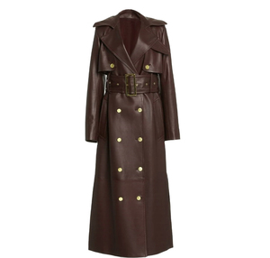 Elegant Long Faux Leather Trench <b>Coat</b> <b>Women</b> Double Breasted Windproof Full Sleeve Notched Collar Solid Color Outerwear 2026 - Product Image 1