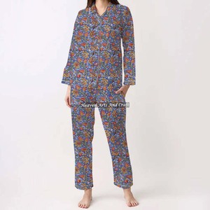 Pijama estampado de bloque de mano de algodón indio de nuevo diseñador Primavera/Verano Floral/personaje/letra/patrón/vacaciones/patrón de árbol de coco - Product Image 6