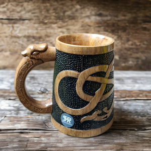 Jarra de Cerveza Clásica Decorativa de Madera con Asa de Dragón, Apta para Lavavajillas, para Fiestas de Estilo Vikingo, para Beber Cerveza, Accesorios para el Hogar, Pub o Bar - Product Image 5