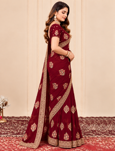 Sari en velours satiné émeraude de qualité supérieure, broderie florale, bordure Jarkan Swarovski, tenue de mariage traditionnelle pour femmes, style Inde Pakistan - Product Image 3