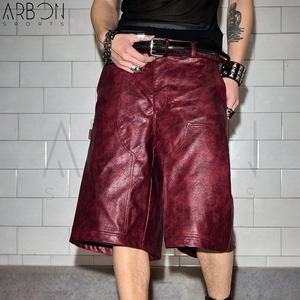 Shorts en similicuir bordeaux vieilli de qualité supérieure, nouvelle collection 2026, style décontracté haute couture, avec impression de logo personnalisé, best-seller - Product Image 6