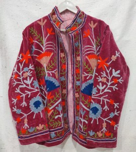 Women's Velvet Embroidered Floral <b>Jacket</b> <b>Mandarin</b> <b>Collar</b> Full Sleeve Autumn Women's Suzani <b>Jacket</b> - Product Image 1