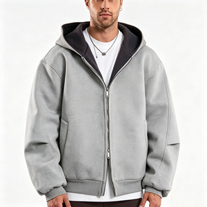 Sweat-shirt unisexe surdimensionné à capuche zippé avec strass, en molleton épais, couleur unie, coupe décontractée, longueur normale, gris, 100 % coton - Product Image 1