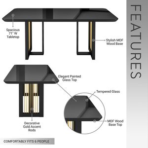 Table à manger moderne 6 places avec accents noirs et dorés - Product Image 3