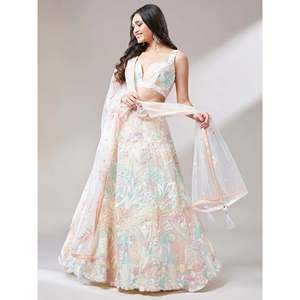 Sobresaliente Off-White Lentejuelas Net Lehenga Choli Con Dupatta - Product Image 6