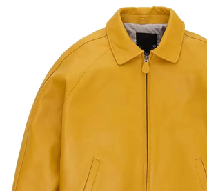 Men's <b>Yellow</b> Pu Leather <b>Jacket</b> Turn-down Collar Zipper Front Casual Autumn Wear Regular Fit Solid Color - Product Image 5