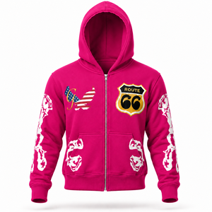 Sweat-shirts à capuche zippés streetwear élégants de qualité supérieure, rose foncé, imprimés à l'écran, style streetwear tendance, en tissu épais - Product Image 1