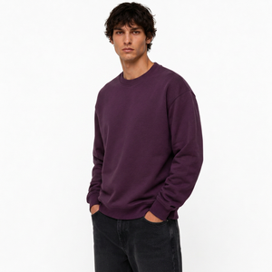 Men's Custom Sweatshirt Cotton Fleece Crew Neck Pullover With Loose Fit Custom Graphic Applique Garment Wash And Branding - Product Image 2