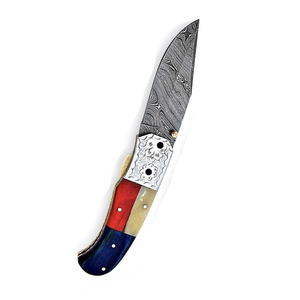 Cuchillo Plegable de Acero de Damasco Hecho a Mano de Grado Industrial Maysara Impex con Hoja de Punta Clip y Mango con Bandera de EE. UU. - Product Image 2
