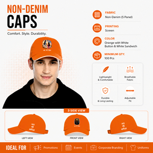 Casquette de baseball plate à 5 panneaux en tissu non denim orange, impression sérigraphique DTF, visière plate réglable, promotions d'entreprise - Product Image 2