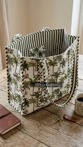 Bolso Tote Grande de Algodón Acolchado con Estampado Floral Hecho a Mano en India, para Mujer, Ideal para el Mercado, Verano y Otoño - Product Image 2