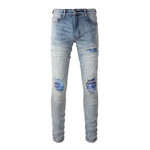 HAMIO SPORTS Jean classique homme coupe droite slim délavé et vieilli, taille mi-haute, haute élasticité, qualité supérieure, ODM - Product Image 1