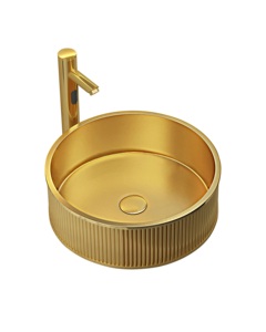 Lavabo rond en laiton plaqué or, finition martelée à la main, style rustique, pour salle de bain, montage monotrou sur plan - Product Image 4