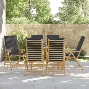 Ensemble de 6 chaises de jardin inclinables gris foncé avec assise confortable en bambou pour l'extérieur - Product Image 1