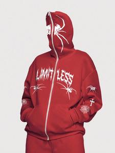 En gros, Sweat à capuche intégral zippé, épais, oversize, en coton vintage, avec double fermeture éclair, style streetwear, vierge, pour l'hiver, avec cagoule intégrée - Product Image 3