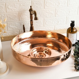 Évier en cuivre martelé rond doré mat à poser sous le comptoir, lavabo de luxe en métal pour la maison, design durable - Product Image 6