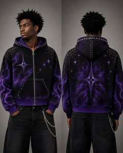 <b>Gothic</b> Zip-Up <b>Hoodie</b> Men Eco-Friendly Printed Cross Flame Design FRENCH TERRY Cotton Winter Streetwear - Product Image 5