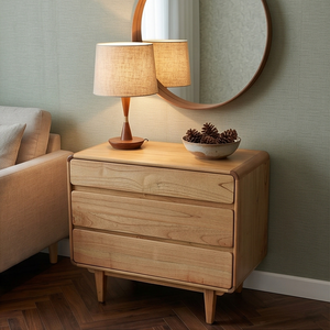 Commode en teck massif de qualité supérieure, style mid-century modern, meuble de chambre à coucher, 3 tiroirs, armoire de rangement en bois - Product Image 5