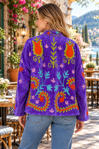 Handcrafted Purple <b>Velvet</b> Jacket Suzani Embroidery, Floral Boho Style <b>women's</b> winter <b>coat</b> - Product Image 5