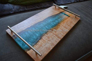 Bandeja de Almacenamiento Ecológica para el Hogar, Cocina, Fiestas y Bodas, Hecha de Madera de Olivo y Resina con Asas de Metal, de Natural House - Product Image 2