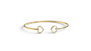 Bracelet de luxe en or 18 carats avec cœur, jonc ouvert, pavé de diamants ronds, double cœur ouvert, bracelet souple en fil, bijoux, cadeau pour femme - Product Image 1