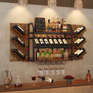 Rustic Sheesham Wood Wall Wine Rack Holder with Metal <b>Frame</b> - Wholesale - Product Image 1