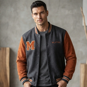 Veste pour homme Ma-attiera en laine et polyester, broderie de lettres, style preppy, coupe classique, col rabattu, automne - Product Image 3