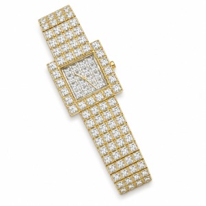 Reloj de pulsera de cuarzo analógico para mujer con diamantes cuadrados de aspecto lujoso y calidad premium, con brazalete de oro amarillo. - Product Image 3
