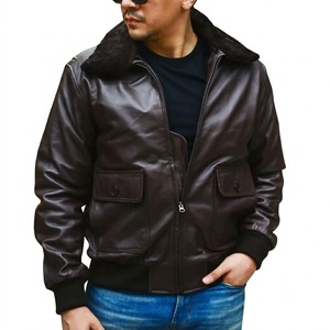 Blouson Bomber Homme en Cuir Véritable et Toile, Col en Fourrure, Fermeture Éclair, Coupe-Vent, Style Streetwear Hiver, Design Uni - Product Image 3