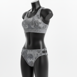 Traje de bikini de dos piezas para mujer, de nailon y spandex de alta densidad, color carbón brillante, con logo personalizado, ajuste moldeado y paneles con múltiples tiras. Bikinis para mujer. - Product Image 5