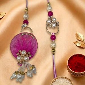 Conjunto de Rakhi de Perlas Hecho a Mano con Diseño de Malla Floral y Borlas de Cuentas para Raksha Bandhan - Product Image 2