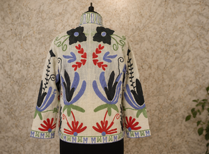 Chaqueta Bomber de Algodón Ecológico, Transpirable, con Estampado Floral Vintage, Cuello Mao, Reversible, de Lujo, Artesanal, para Mujer - Product Image 3