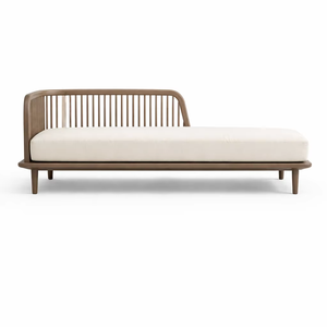 Sofá Cama de Madera Maciza de Mindi con Tejido Abierto de Ratán y Tapicería de Tela, Muebles Modernos para Sala de Estar, Hogar y Hotel - Product Image 1