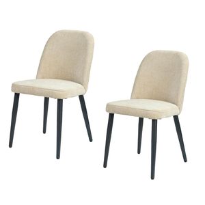 Set di 2 Sedie da Pranzo Senza Braccioli in Tessuto Beige con Gambe in Metallo per Cucina, Ristorante, Soggiorno e Sala Riunioni - Product Image 1