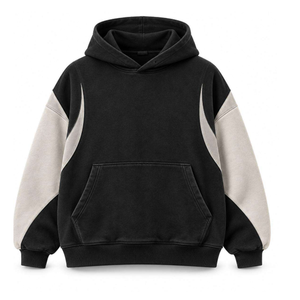 Sweat à capuche noir oversize pour homme, coupe ample, à manches contrastantes, à manches longues, pour l'automne, style décontracté - Product Image 2