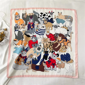Pañuelo cuadrado con diseño de gato de dibujos animados, multifunción, imitación de seda, para la cabeza, diadema, cinta para el pelo, pañuelos para la cabeza, pañuelo para el cuello para mujer - Product Image 2