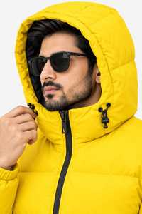 Doudoune décontractée en toile unie pour homme avec capuche, col montant, fermeture éclair et poches zippées – Vêtement d'extérieur d'hiver - Product Image 4